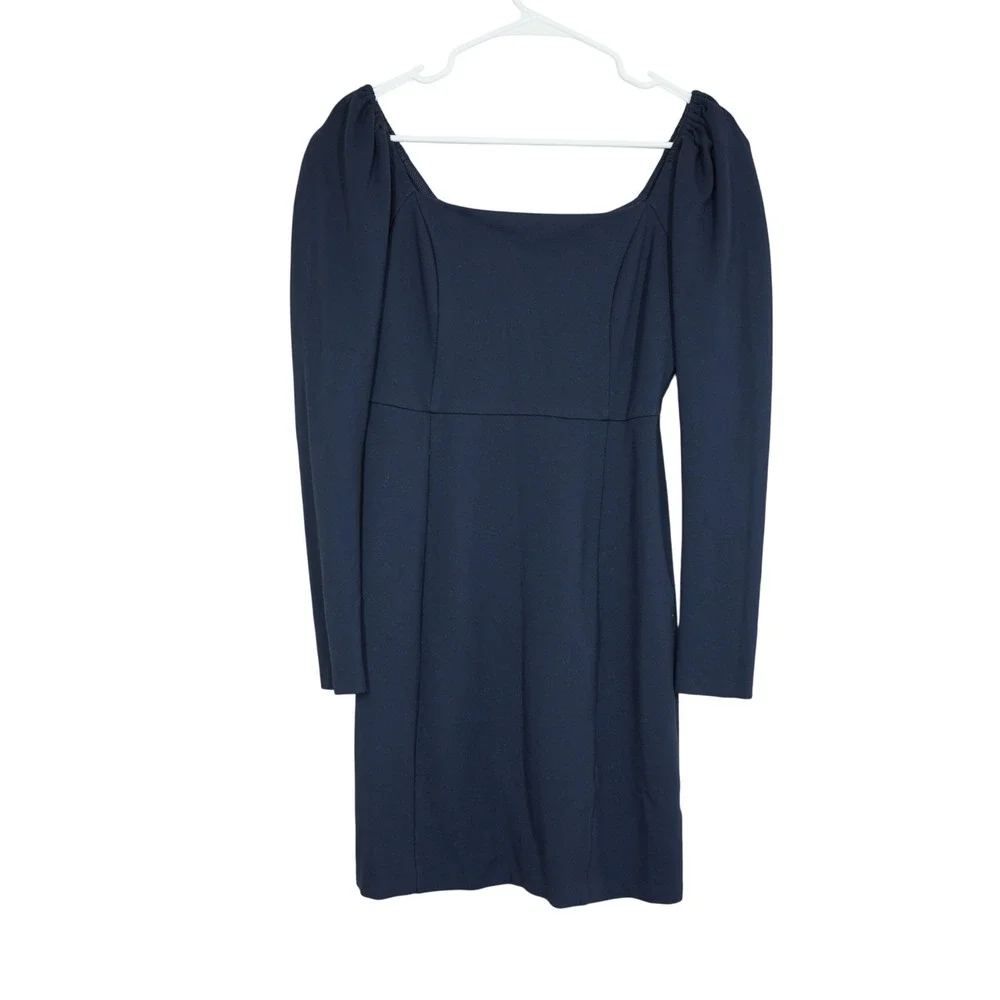 Boden Size 6 Navy Blue Square Neck Puff Shoulder Mini Dress Long Sleeve Fall